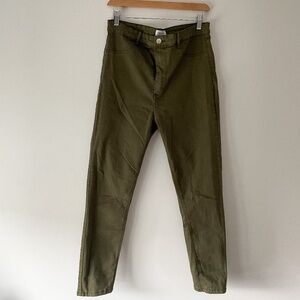 Zara // High Rise Slim Leg Olive Green Pants